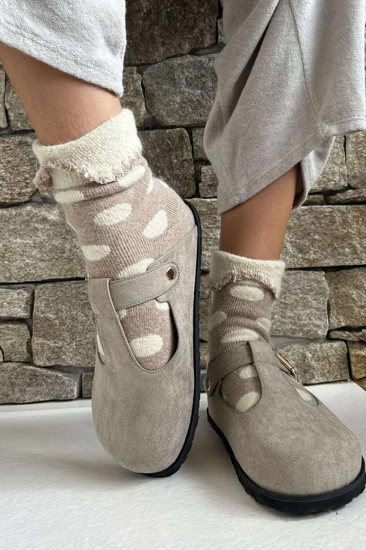 Laundry B Terry & Wool Luxury Socks Dotty Latte Stone